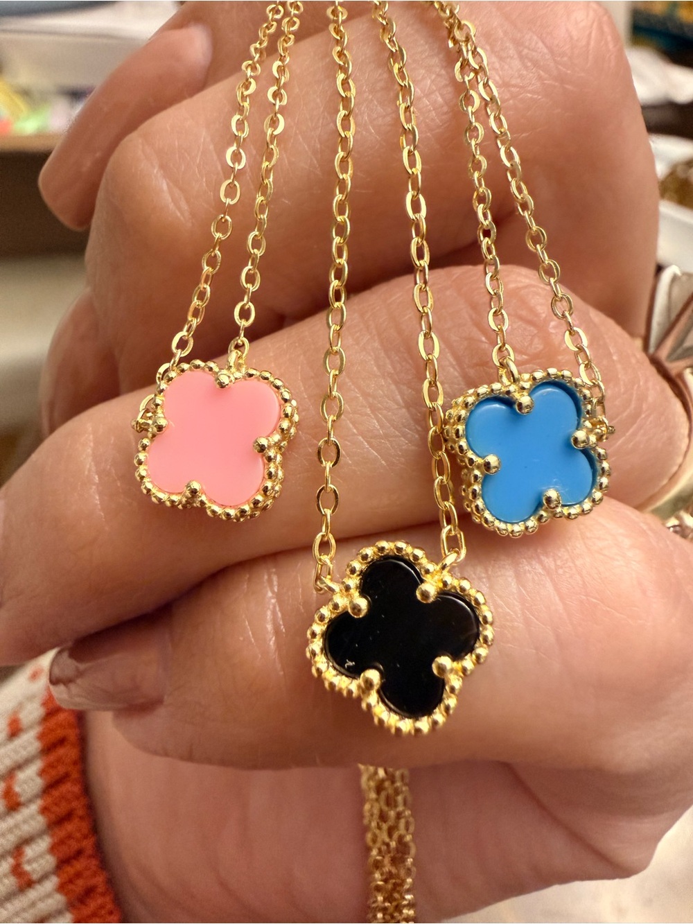 3 Necklace Bundle 14K Gold Over 925 Sterling Silver Pink Black Blue 16–18” NWOT